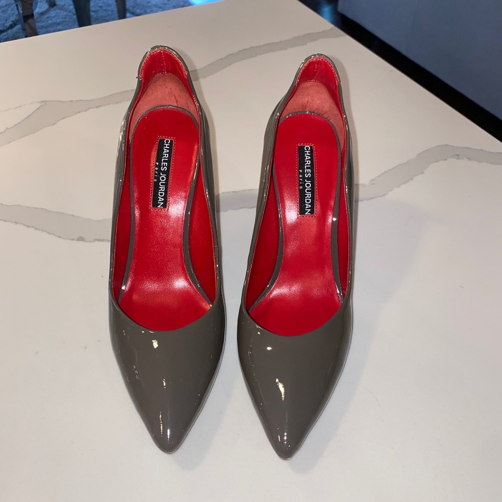 Charles Jourdan Edmond Gray Patent Stiletto Heel US Size 8M